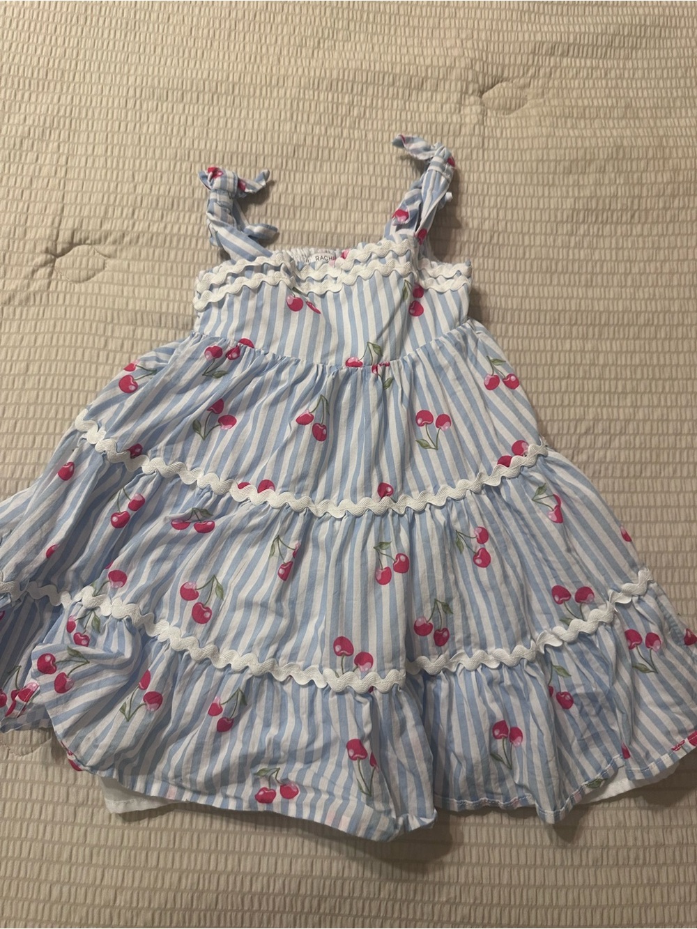 Mommy + Me Rachel Zoe Blue-and-White Stripe Cherry Tiered Dress